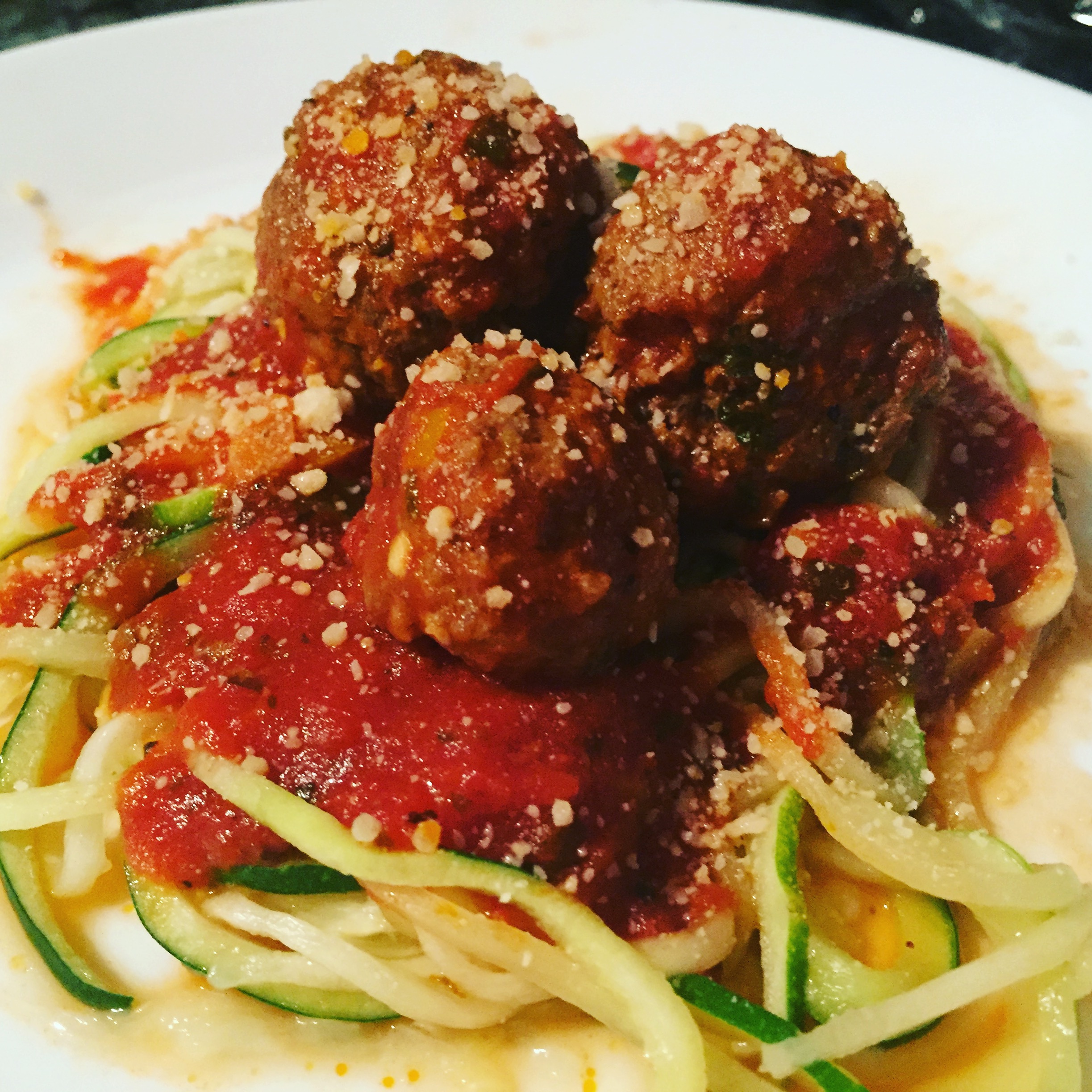 Zoodles (Zucchini Noodles) and Meatballs