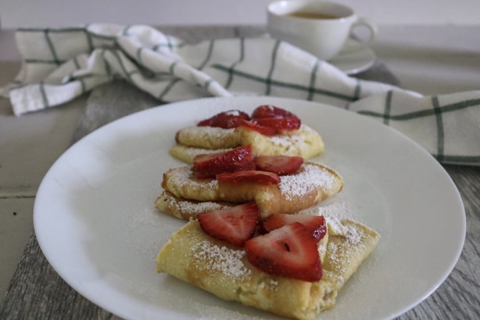 Cinnamon Cardamom Crepes with Fresh Strawberries