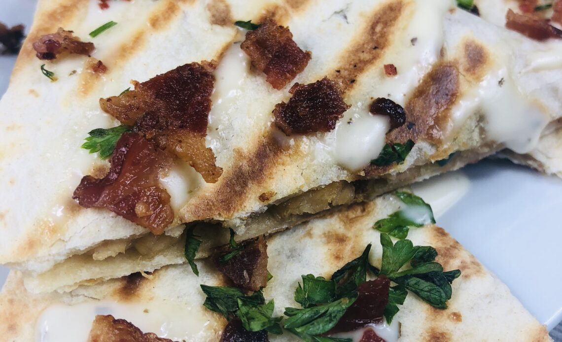 Leftover Thanksgiving turkey transformed into Turkey Bacon Ranch Quesadillas.