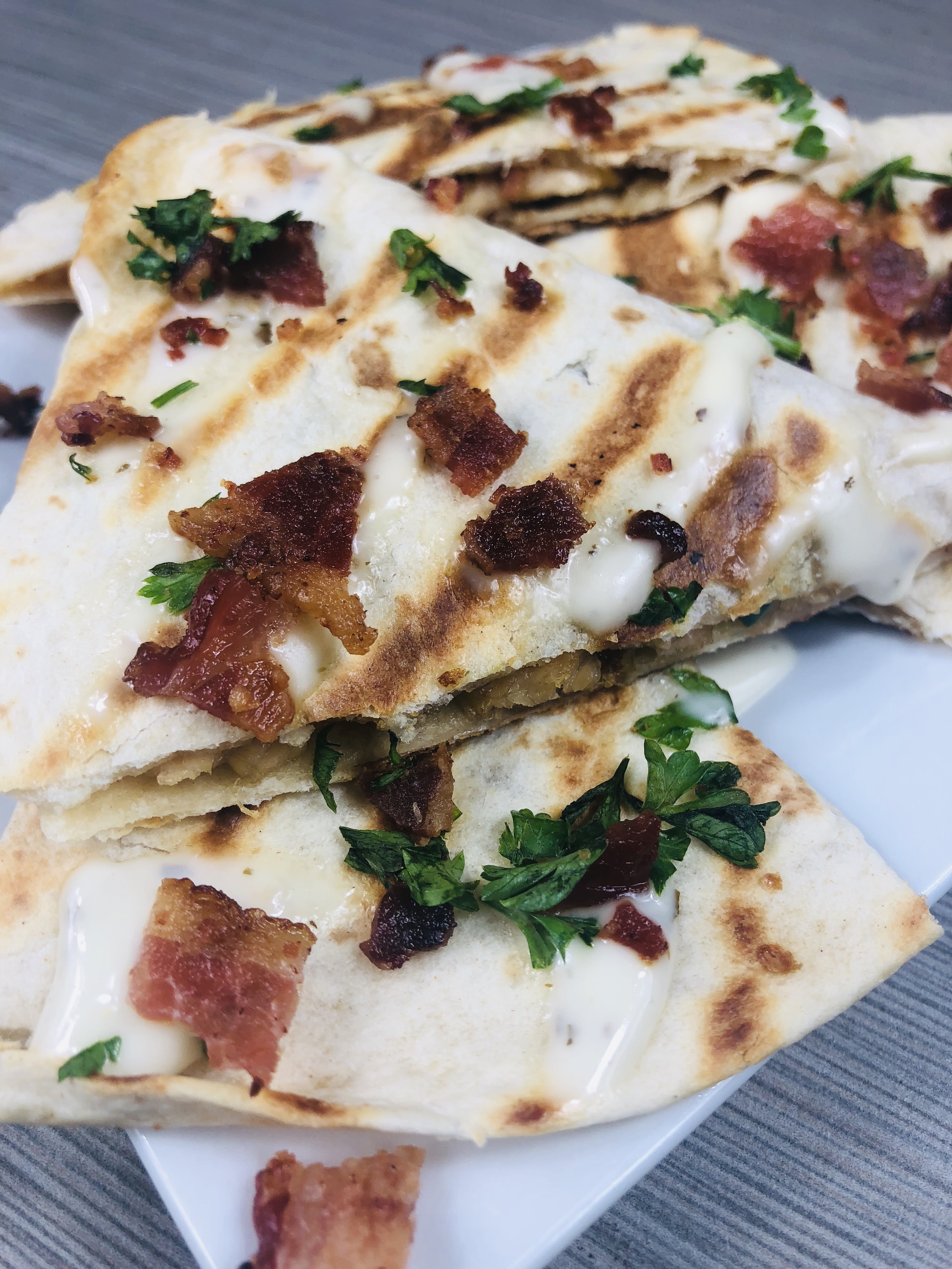 Leftover Thanksgiving turkey transformed into Turkey Bacon Ranch Quesadillas.