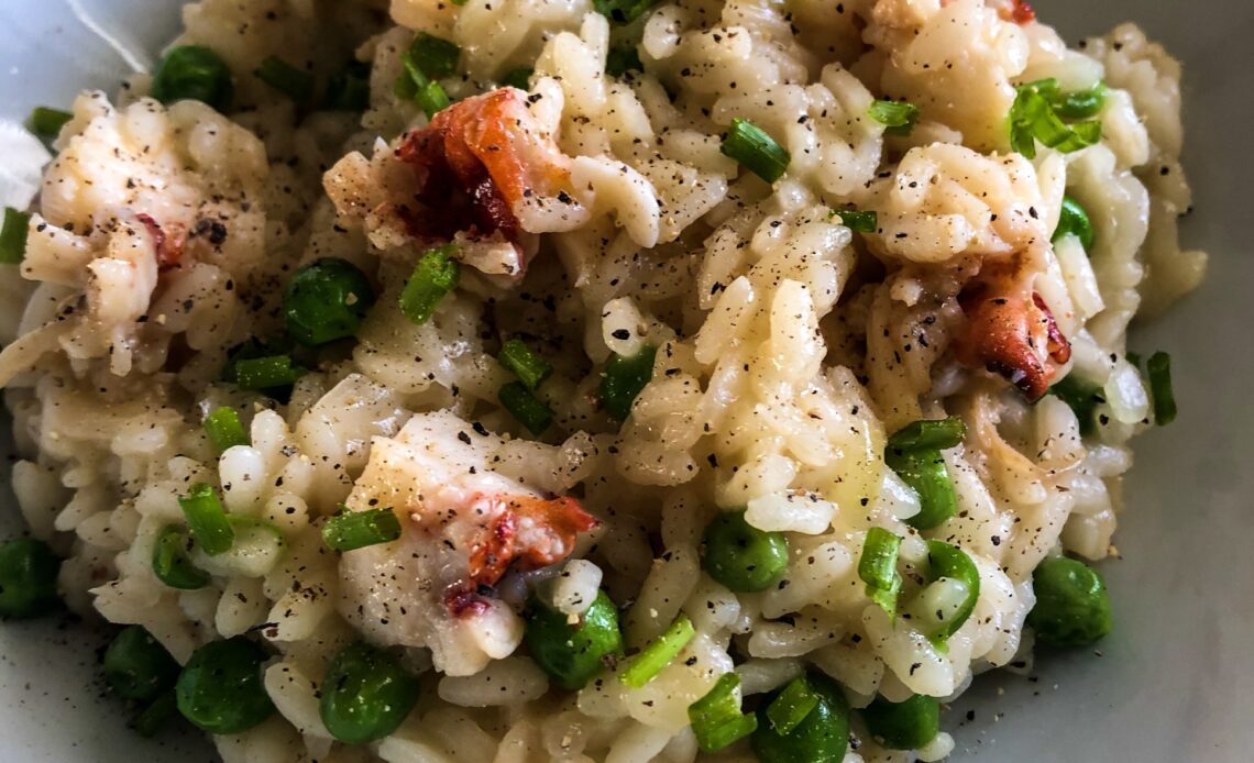 Lobster risotto with Parmesan and green peas