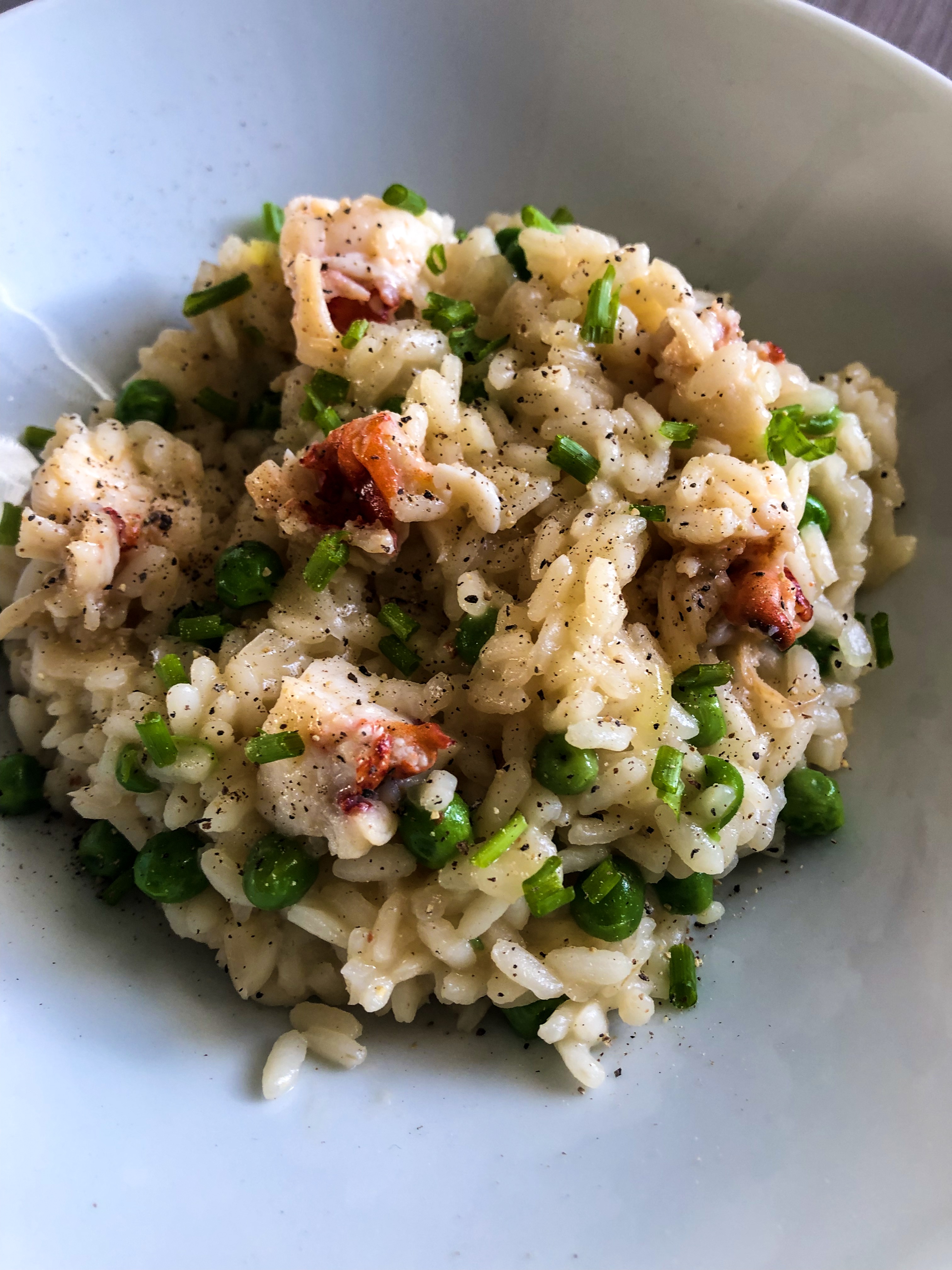 Lobster risotto with Parmesan and green peas